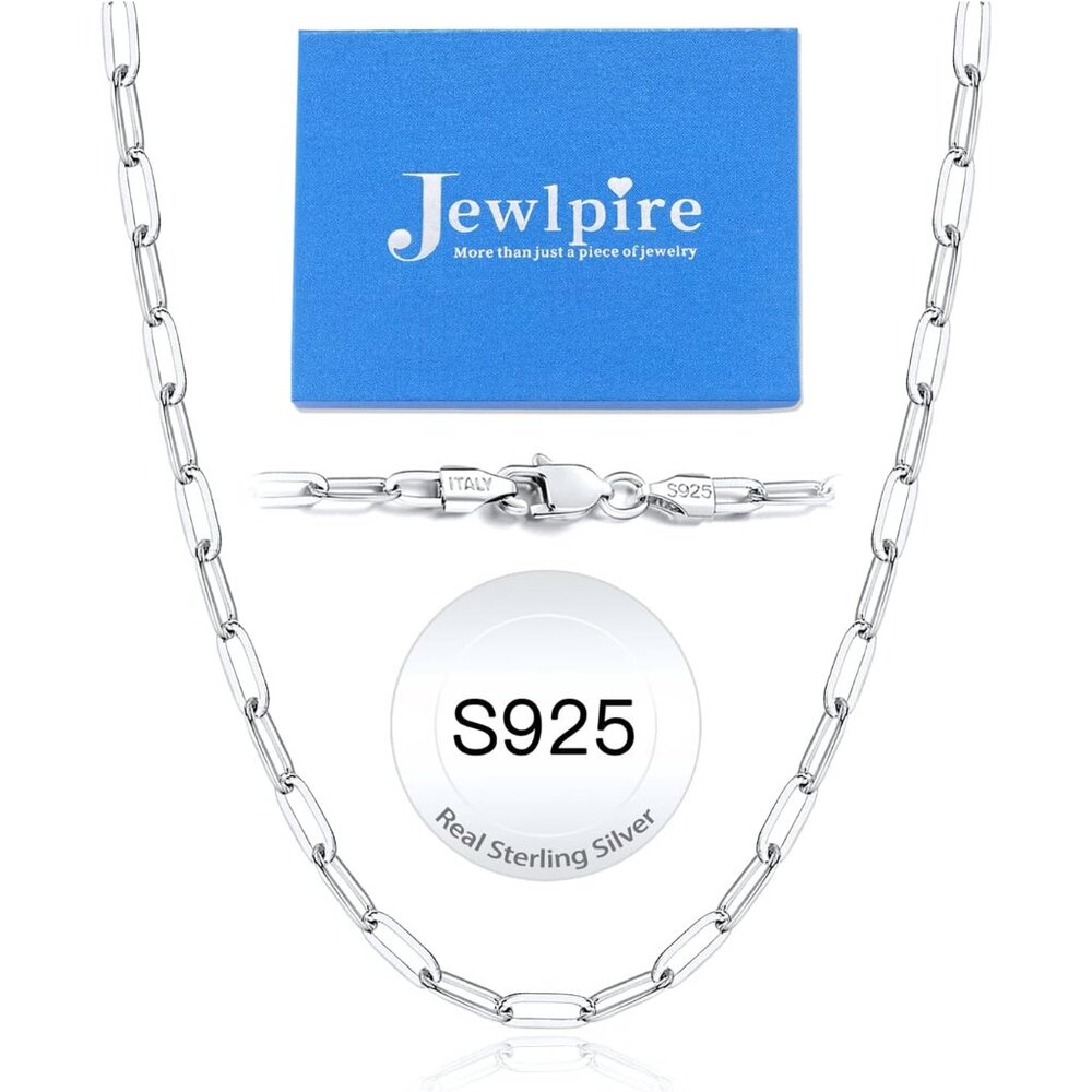 14K Gold Plated 925 Sterling Silver Paperclip Chain Necklace for Women, 4mm 5mm